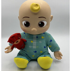 Cocomelon Music Talking Bedtime JJ Plush Doll Blue PJs Red Teddy Bear 13", Work